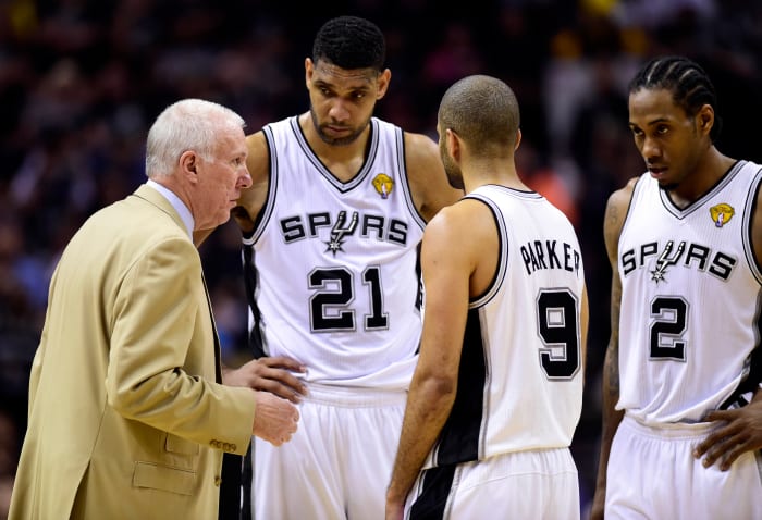 Tim Duncan Kawhi Leonard Tony Parker Gregg Popovich